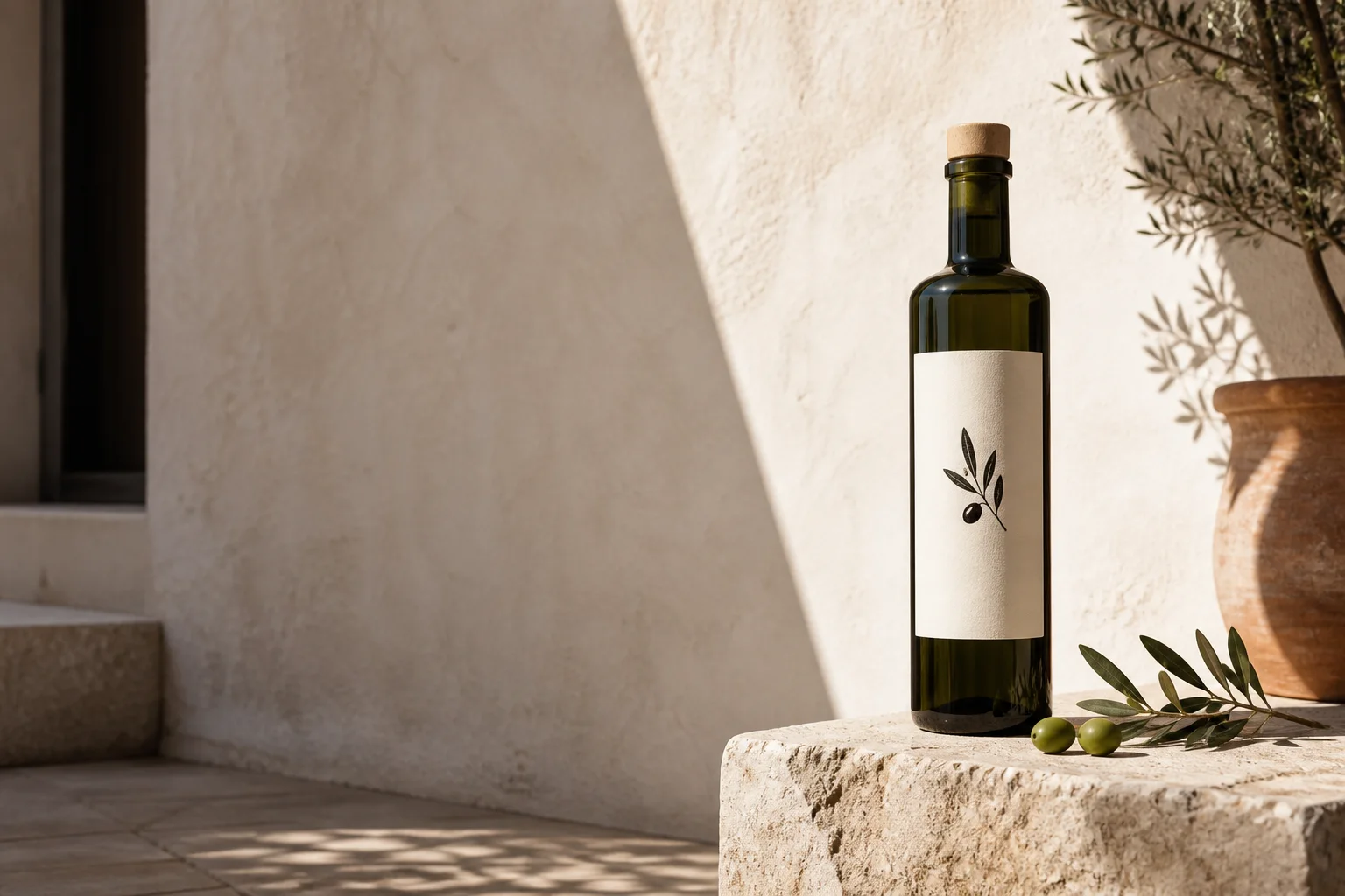 Botella de aceite SERRA Nº01 en un patio mediterráneo